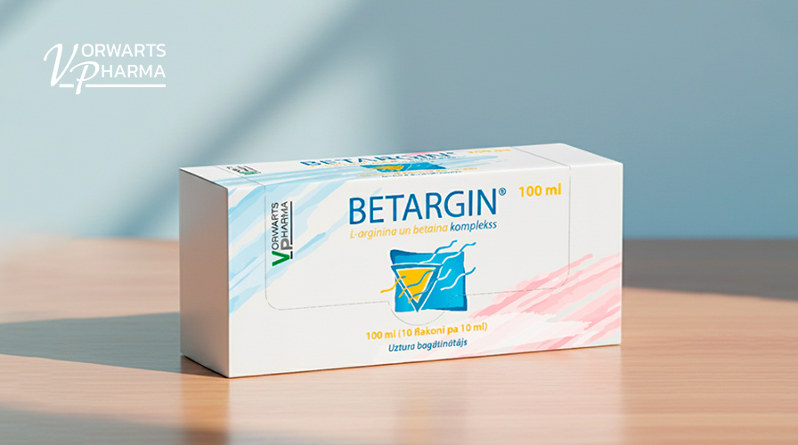 Betargin uztura bagātinātāja flakons uz balta fona